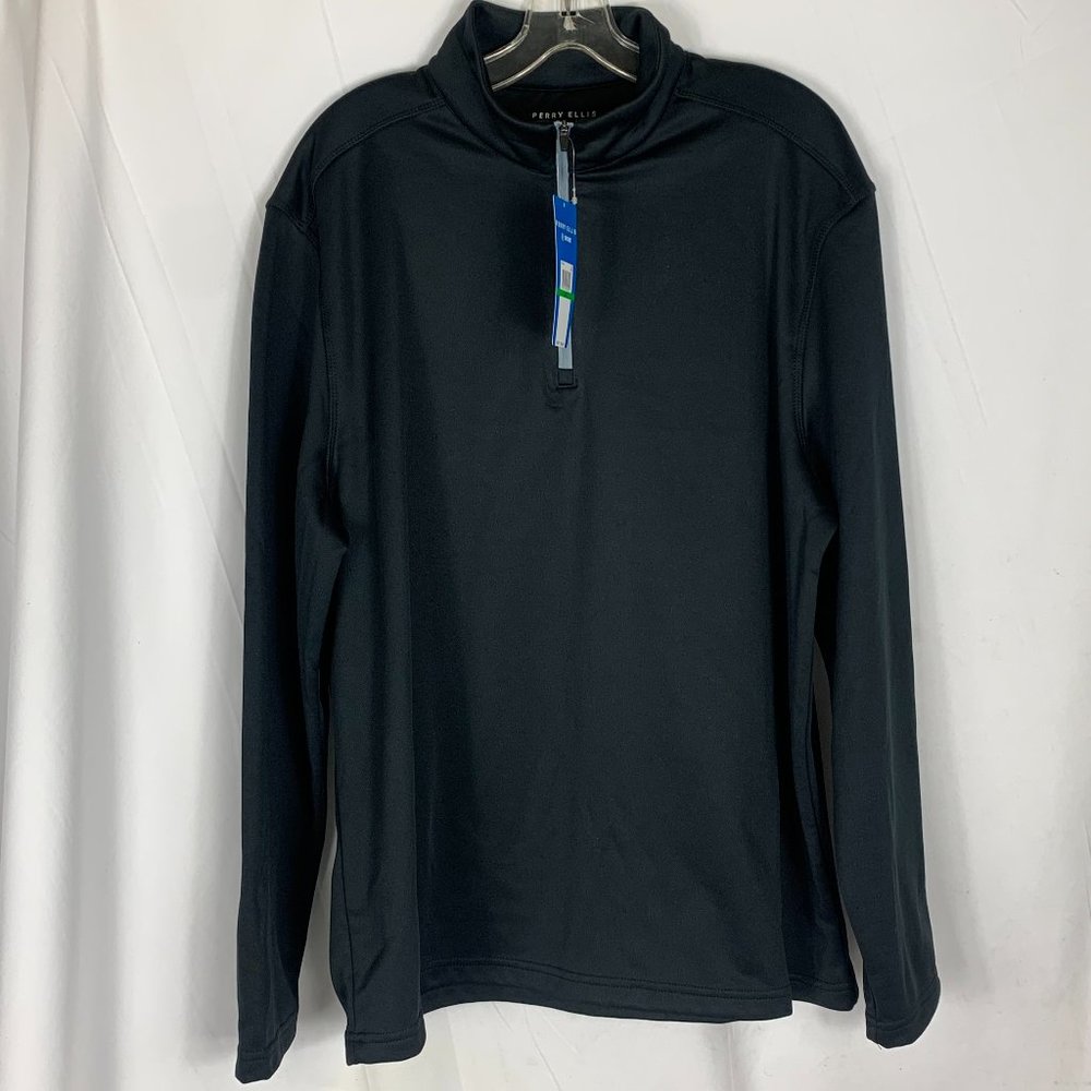 Mens Perry Ellis Large Blue Cotton Blend Long Sleeve Pull Over Half Zip Sweater